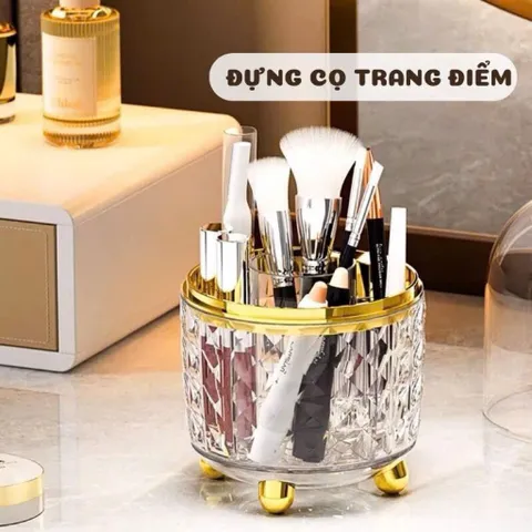 Ống Đựng Cọ Trang Điểm Xoay 360 Độ Có Nắp Đậy - Hộp Đựng Cọ Mỹ Phẩm Chống Bụi Decor Bàn Trang Điểm Sang Trọng 814282