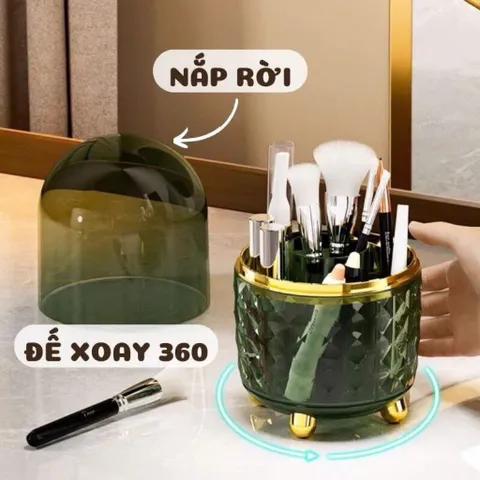 Ống Đựng Cọ Trang Điểm Xoay 360 Độ Có Nắp Đậy - Hộp Đựng Cọ Mỹ Phẩm Chống Bụi Decor Bàn Trang Điểm Sang Trọng 814282
