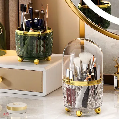 Ống Đựng Cọ Trang Điểm Xoay 360 Độ Có Nắp Đậy - Hộp Đựng Cọ Mỹ Phẩm Chống Bụi Decor Bàn Trang Điểm Sang Trọng 814282