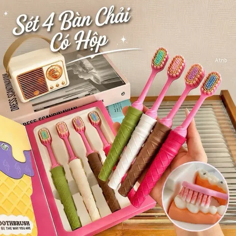 Sét 4 Bàn Chải Đánh Răng Ice Cream Lông Tơ Siêu Mềm Mịn - Bộ Bàn Chải Đánh Răng Hàn Quốc Có Hộp Đựng Cao Cấp 814296