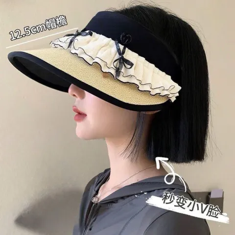 Mũ Cói Nửa Đầu Phối Bèo Nơ Xinh Xắn - Nón Visor Nữ Chống Tia UV Rộng Vành Đi Biển Cao Cấp Style Hàn Quốc 814297