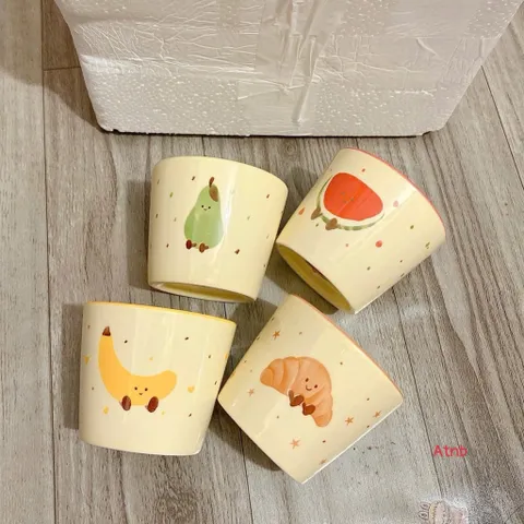 Sét 4 Cốc Sứ Decor Cao Cấp Hình Trái Cây & Croissant Dễ Thương - Ly Sứ Uống Nước, Trà, Cà Phê Hoạt Hình Vintage Đáng Yêu 814301