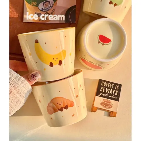 Sét 4 Cốc Sứ Decor Cao Cấp Hình Trái Cây & Croissant Dễ Thương - Ly Sứ Uống Nước, Trà, Cà Phê Hoạt Hình Vintage Đáng Yêu 814301