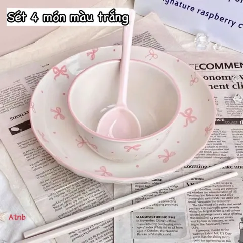 Bộ 2 Bát Sứ Kèm Thìa Hình Nơ Đáng Yêu Cho Bé - Đồ Dùng Ăn Dặm 814305