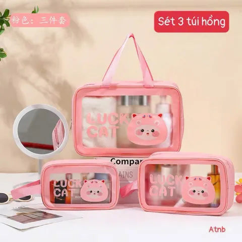 Set 3 Túi Đựng Mỹ Phẩm Trong Suốt Hình Gấu Cute – Túi Du Lịch, Túi Đựng Đồ Cá Nhân Tiện Lợi 814307