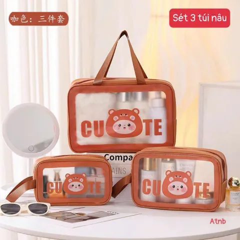 Set 3 Túi Đựng Mỹ Phẩm Trong Suốt Hình Gấu Cute – Túi Du Lịch, Túi Đựng Đồ Cá Nhân Tiện Lợi 814307
