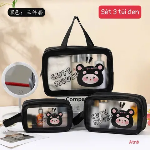 Set 3 Túi Đựng Mỹ Phẩm Trong Suốt Hình Gấu Cute – Túi Du Lịch, Túi Đựng Đồ Cá Nhân Tiện Lợi 814307