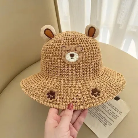 Mũ Cói Chống Nắng Hình Gấu Đáng Yêu Cho Bé - Dây Chống Gió - An Toàn và Thời Trang 814328