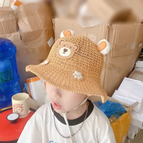 Mũ Cói Chống Nắng Hình Gấu Đáng Yêu Cho Bé - Dây Chống Gió - An Toàn và Thời Trang 814328