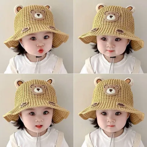 Mũ Cói Chống Nắng Hình Gấu Đáng Yêu Cho Bé - Dây Chống Gió - An Toàn và Thời Trang 814328