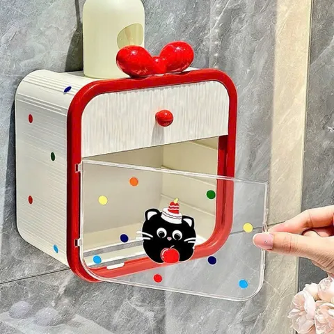 Hộp Đựng Giấy Vệ Sinh Gắn Tường Kèm Nơ và Sticker Xinh Xắn 814337