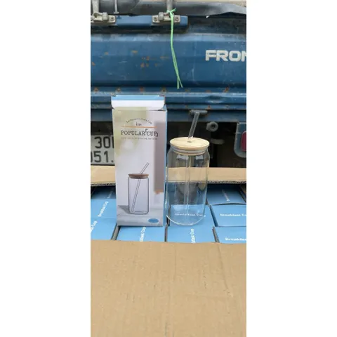 🔥 [HÀNG MỚI] Combo 2 Bình Thủy Tinh Cao Cấp Nắp Gỗ Tre & Ống Hút Sang Trọng - Ly Can Thủy Tinh Viral Siêu Chill 500ml 814339