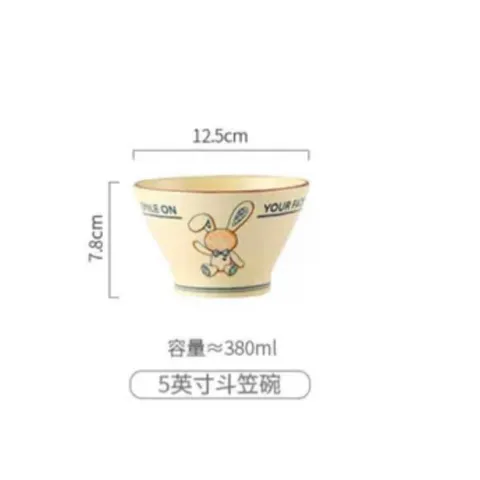 Bộ Bát Đĩa Sứ 4 Món Cao Cấp Hình Thỏ Bunny Vintage – Set Đồ Ăn Sứ Chống Nóng Gồm Bát, Đĩa, Thìa, Đũa Decor Bàn Ăn 814343