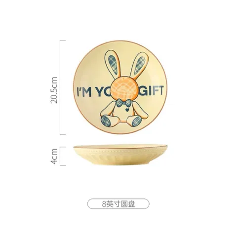 Bộ Bát Đĩa Sứ 4 Món Cao Cấp Hình Thỏ Bunny Vintage – Set Đồ Ăn Sứ Chống Nóng Gồm Bát, Đĩa, Thìa, Đũa Decor Bàn Ăn 814343