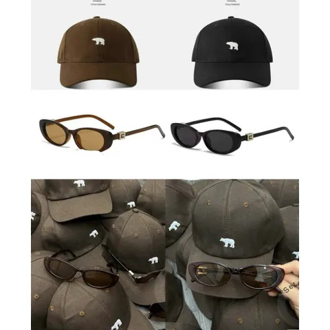 Combo Mũ Lưỡi Trai Thêu Gấu Trắng & Mắt Kính Nâu Vintage - Set Phụ Kiện Thời Trang Nam Nữ Phong Cách Hàn Quốc 814344