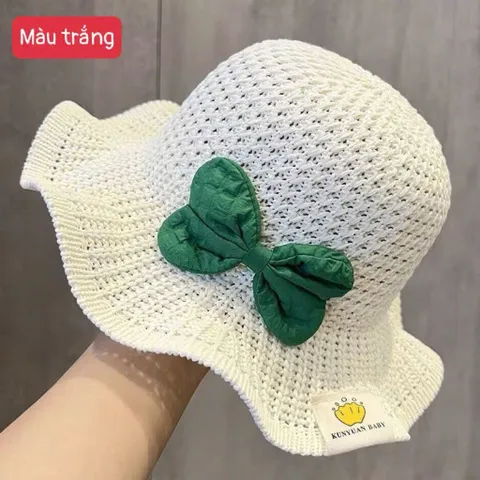 Mũ cói bé gái nơ xinh chống nắng – Nón đi biển cho bé, mũ vành rộng thoáng mát cho bé gái 1–4 tu 814349