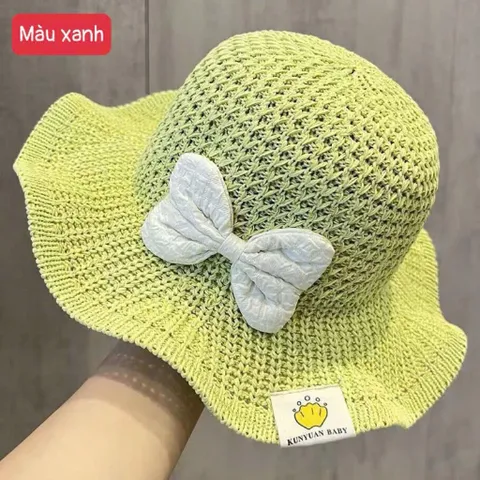 Mũ cói bé gái nơ xinh chống nắng – Nón đi biển cho bé, mũ vành rộng thoáng mát cho bé gái 1–4 tu 814349