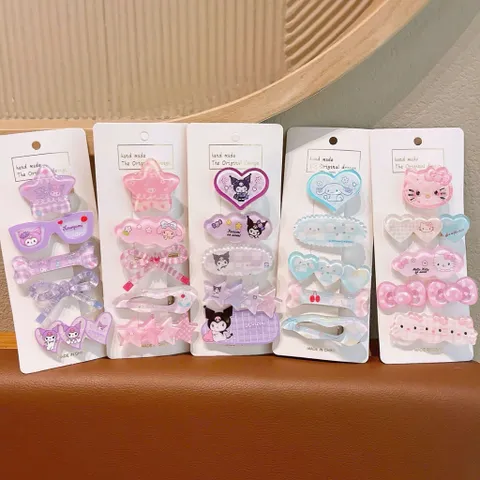 Set 5 Kẹp Tóc Cho Bé Gái Hello Kitty Kuromi Dễ Thương, Combo Kẹp Tóc Mái Nhựa Thạch Trong Suốt Cao Cấp - SP2757 814358