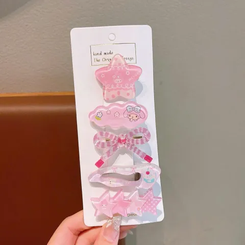 Set 5 Kẹp Tóc Cho Bé Gái Hello Kitty Kuromi Dễ Thương, Combo Kẹp Tóc Mái Nhựa Thạch Trong Suốt Cao Cấp - SP2757 814358