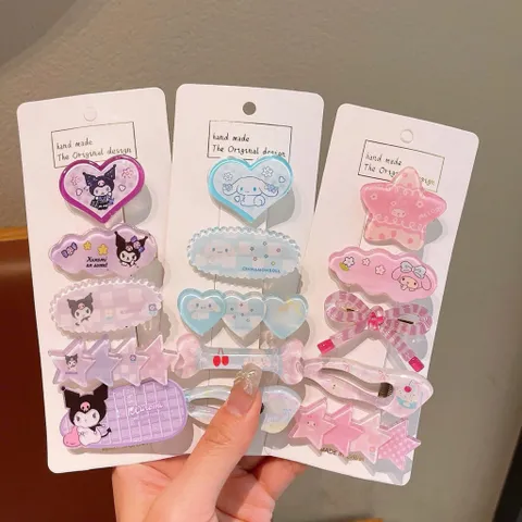 Set 5 Kẹp Tóc Cho Bé Gái Hello Kitty Kuromi Dễ Thương, Combo Kẹp Tóc Mái Nhựa Thạch Trong Suốt Cao Cấp - SP2757 814358