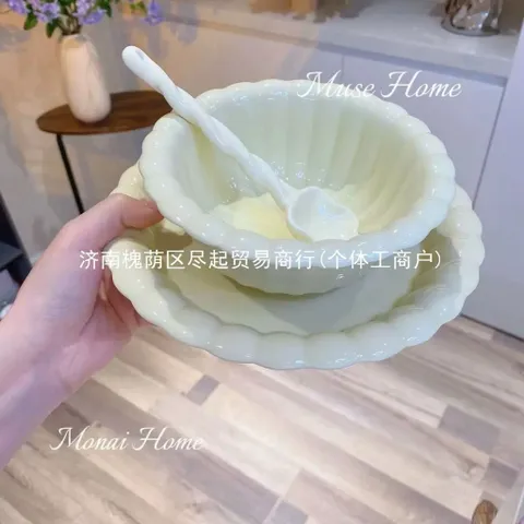 Bát Sứ Decor Hình Hoa Kèm Thìa Xoắn - Chén Ăn Dặm, Đựng Salad Sứ Cao Cấp Phong Cách Pháp Tiểu Thư 814381