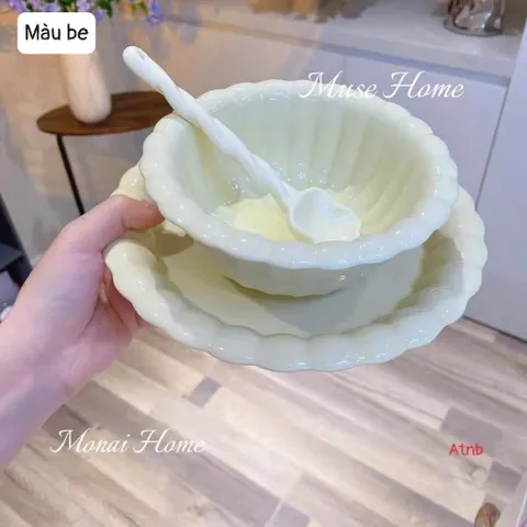 Bát Sứ Decor Hình Hoa Kèm Thìa Xoắn - Chén Ăn Dặm, Đựng Salad Sứ Cao Cấp Phong Cách Pháp Tiểu Thư 814381