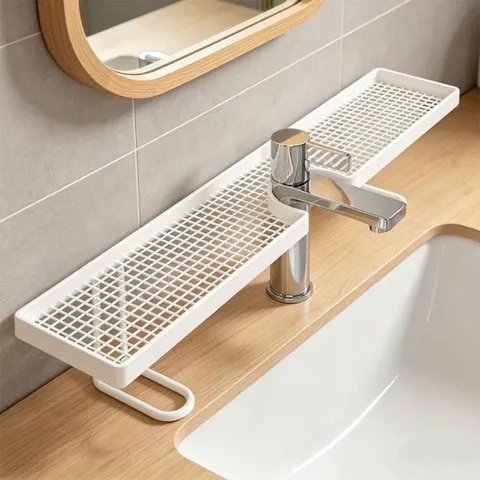 Kệ Để Đồ Nhà Tắm Trên Vòi Nước Thông Minh Ecoco, Kệ Lavabo Để Mỹ Phẩm Bàn Chải Đánh Răng Thoát Nước Cao Cấp Cạnh Bo Tròn 814382