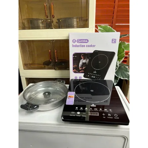 Bếp Từ Đơn GROPA Cao Cấp - Bếp Điện Từ Cảm Ứng Mặt Kính Chịu Nhiệt Kèm Nồi Lẩu Chống Dính Tiện Lợ 814384