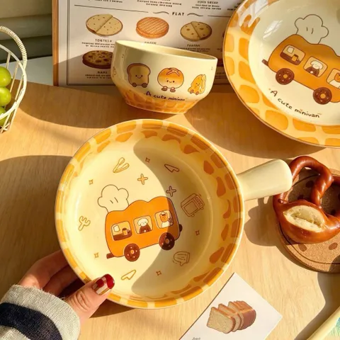 Combo Sét 4 Món Bát Sứ Đĩa Sứ Hình Bánh Mì Dễ Thương, Tô Chén Sứ Phong Cách Hàn Quốc Trang Trí Bàn Ăn, Set Quà Tặng 814387