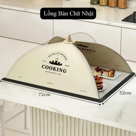 Lồng Bàn Gấp Gọn Chữ Nhật Cỡ Lớn 72x52cm - Lồng Bàn Vải Lưới Đậy Thức Ăn Chống Ruồi Muỗi Tiện Lợi Style Hàn Quốc 814408