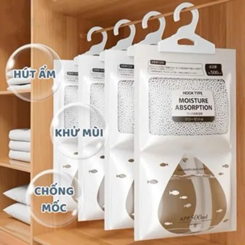 Túi Hút Ẩm Khử Mùi 2 Ngăn Siêu Hút Ẩm 500ml - Chống Mốc, Nồm, Ẩm Có Móc Treo Tiện Lợi 814407