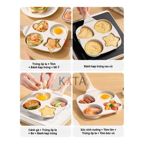 Chảo 4 Ngăn Chống Dính Vân Đá Cao Cấp - Chảo Làm Bánh Ốp La Tạo Hình Tim, Ngôi Sao Tiện Lợi (Dùng Cho Mọi Loại Bếp) 814409