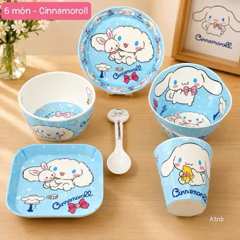 Bộ Bát Đĩa Nhựa Cao Cấp 6 Món Hình Hoạt Hình Đáng Yêu Cho Bé (Shin, Hello Kitty, Cinnamoroll) 814415