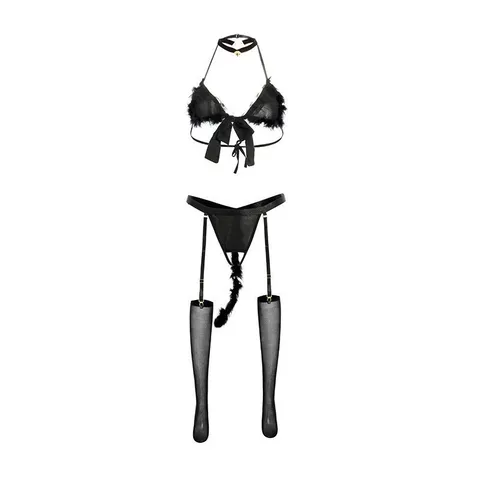 Đồ Cosplay Miêu Nữ Có Đuôi Kèm Đai garter Đáng Yêu Quyến Rũ Đồ Lót Bé Mèo Bông Dễ Thương Gợi Cảm - N533 Đen