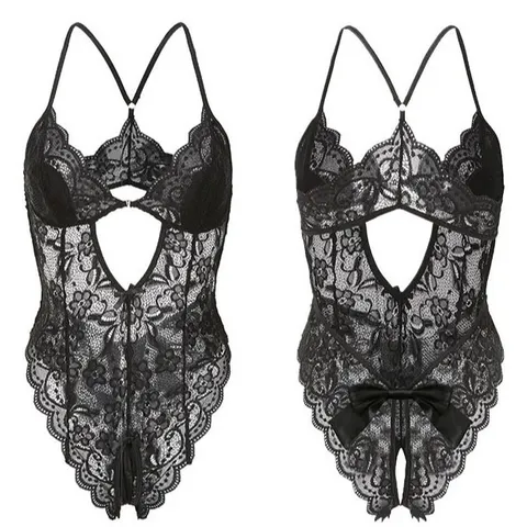 Bodysuit Ren Phối Nơ Sau Đồ Lót Liền Thân Xẻ V1 - N509 Đen