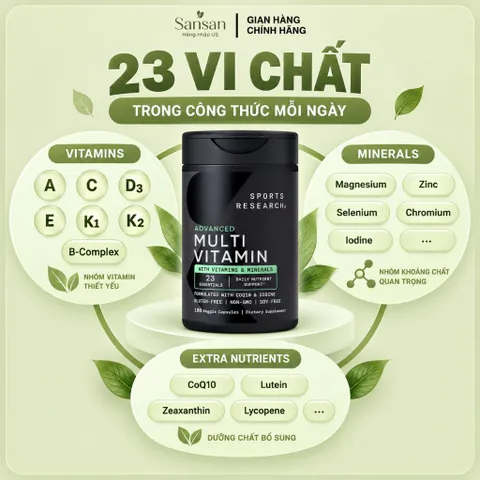 Viên Uống Sports Research Advanced Multivitamin 180 Viên, Bổ Sung 23 Vitamin & Khoáng Chất