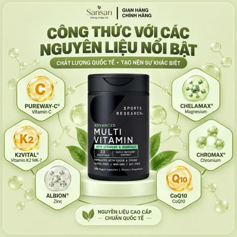 Viên Uống Sports Research Advanced Multivitamin 180 Viên, Bổ Sung 23 Vitamin & Khoáng Chất