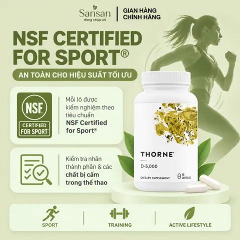 Vitamin D3 Thorne D 5000 IU 60 Viên, Bổ Sung Vitamin D3 125mcg, Hỗ Trợ Xương Cơ & Miễn Dịch, NSF Certified for Sport