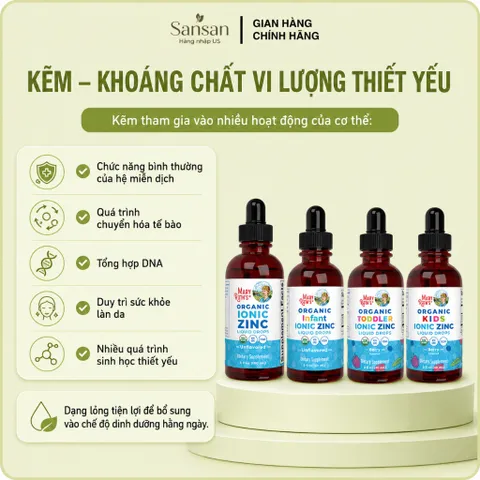 Kẽm Hữu Cơ MaryRuth’s Dạng Lỏng Nhỏ Giọt Cho Bé Từ 6 Tháng, Trẻ Em, Người Lớn Mẹ Bầu Liquid Zinc