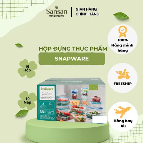 Bộ 19 Hộp Đựng Thực Phẩm Snapware Có Nắp Khóa 4 Chốt Kín Hơi Chống Rò Rỉ, Không BPA - Mỹ
