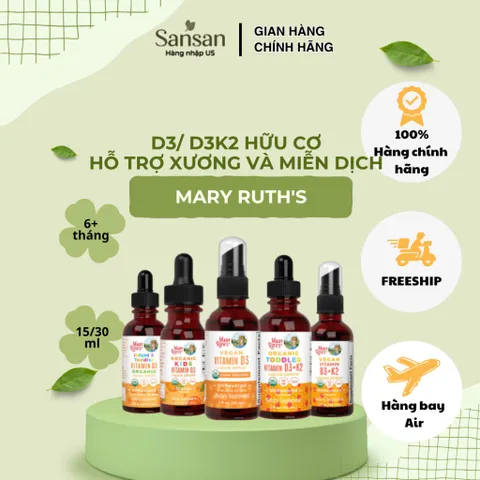 MaryRuth's Vitamin D3 D3+K2 Thuần Chay Dạng Xịt/Nhỏ Giọt Cho Bé & Gia Đình, Hỗ Trợ Xương Và Miễn Dịch