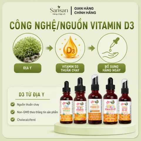 MaryRuth's Vitamin D3 D3+K2 Thuần Chay Dạng Xịt/Nhỏ Giọt Cho Bé & Gia Đình, Hỗ Trợ Xương Và Miễn Dịch