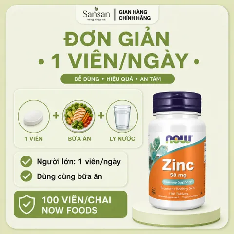 Viên Uống Bổ Sung Kẽm NOW Foods Zinc 50mg 100/ 250 Viên, Kẽm Gluconate