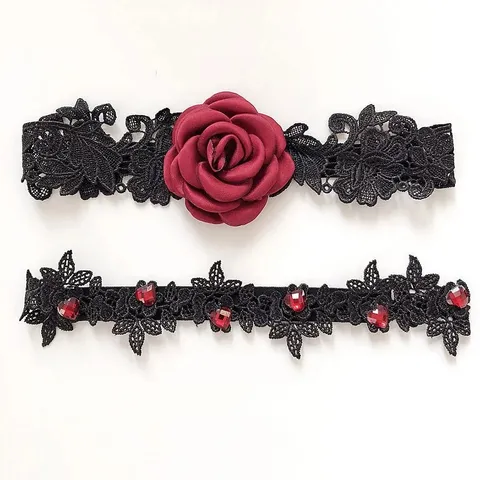 Vòng Chân Ren Hoa Hồng Đáng Yêu Gợi Cảm Choker Đùi Rose Phối Đồ Cosplay Sexy Quyến Rũ - T509 Đen