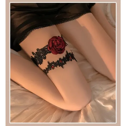 Vòng Chân Ren Hoa Hồng Đáng Yêu Gợi Cảm Choker Đùi Rose Phối Đồ Cosplay Sexy Quyến Rũ - T509 Đen