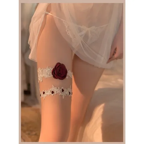 Vòng Chân Ren Hoa Hồng Đáng Yêu Gợi Cảm Choker Đùi Rose - T509 Trắng