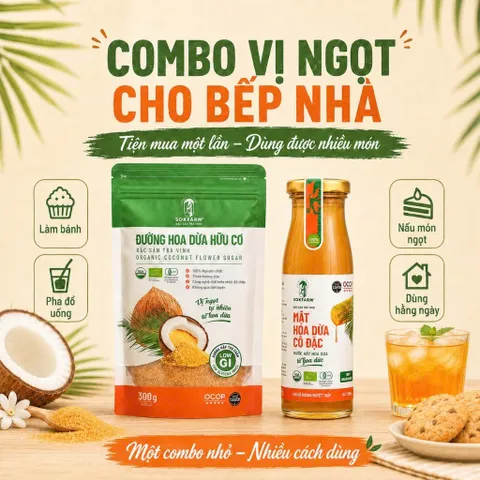 Combo Vị Ngọt SOKFARM Organic Đường Hoa Dừa 300g Mật Hoa Dừa Cô Đặc 250g