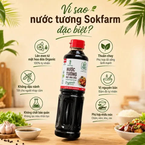 Nước Tương Mật Hoa Dừa SOKFARM Organic Nguyên Bản Không Đậu Nành 500ml 1L