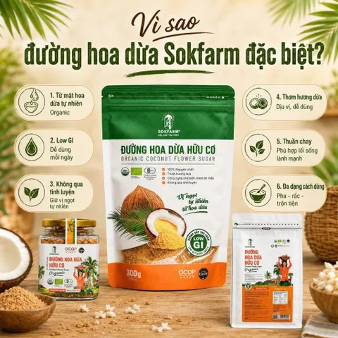 Đường Hoa Dừa SOKFARM Organic 150g 300g 1kg Đường Không Tách Mật Vị Ngọt Tự Nhiên