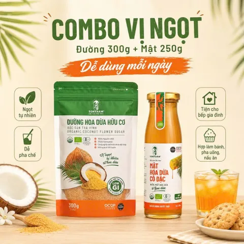 Combo Vị Ngọt SOKFARM Organic Đường Hoa Dừa 300g Mật Hoa Dừa Cô Đặc 250g